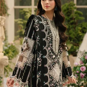 Bin Ilyas Luxury Black Embroidered 3-Piece Unstitched Lawn Suit with Cutwork Dupatta