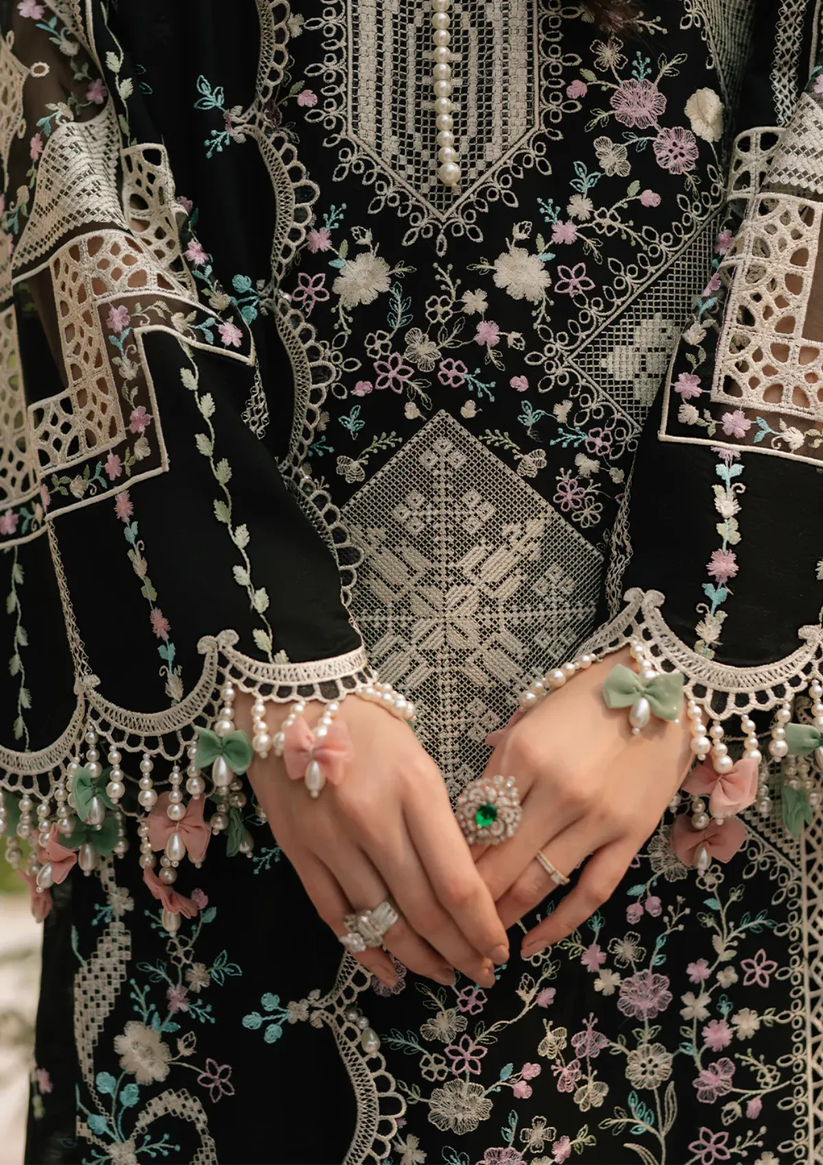 Bin Ilyas Luxury Black Embroidered 3-Piece Unstitched Lawn Suit with Cutwork Dupatta